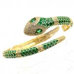 Браслет Змея с фианитами и эмалью цв.зеленый, 16см