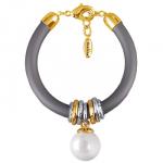 Браслет Гевея (Майорка 16мм белая, каучук серый; покрытие золото) 19-22см