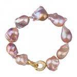 Браслет Барокко (жемчуг 15-25мм лососевый, фианит; золото) 21см