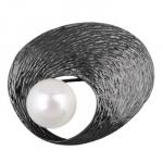 Брошь (жемчуг белый; покрытие: черный родий)