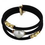 Браслет Гевея (Майорка 16мм белая, каучук черный; покрытие золото)