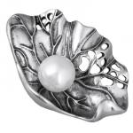 Брошь (Майорка 16мм белая; покрытие античное серебро)