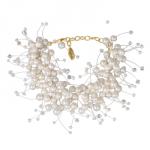 Браслет Грозди (жемчуг белый 3-7мм, SW белые хамелеон; золото) 17-22см