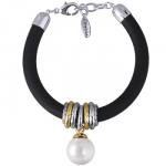 Браслет Гевея (Майорка 16мм белая, каучук черный; покрытие родий) 19-22см