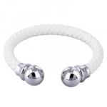 Браслет Дуэт (бусина 14мм, кожа белая; покрытие родий)