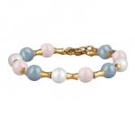 Браслет Акварель (Майорка 8мм белая, розовая, голубая; покрытие золото) 17-20см