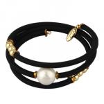 Браслет Гевея (Майорка 14мм белая, каучук черный; покрытие золото)