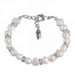 Браслет (жемчуг белый 6мм; покрытие родий) 18-21см