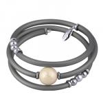 Браслет Гевея (Майорка 14мм медовая роса, каучук серый; покрытие родий)