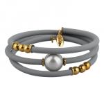 Браслет Гевея (Майорка 14мм серо-голубая, каучук серый; покрытие золото)