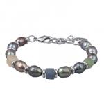 Браслет Селена (жемчуг бензиновый 6мм, кварц; покрытие родий) 17-21см