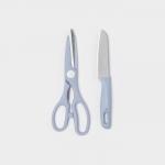 Набор кухонных принадлежностей «Для кухни», 4 предмета: доска, нож, ножницы, овощечистка, голубой