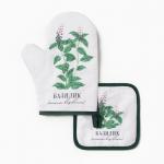 Кухонный набор «Базилик»: варежка-прихватка 20?27 см, прихватка 17?17 см