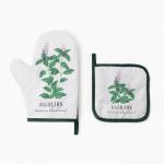 Кухонный набор «Базилик»: варежка-прихватка 20?27 см, прихватка 17?17 см