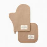 Кухонный набор «Этель» ECO: варежка 20?28 см, прихватка 19?19 см, 70% хлопок, 30% лён, бежевый