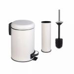 ELIT Набор 2 предмета (Урна 3л, с педалью, H-25,5, D-17,5/ Ёрш H-38, D-8,5), метал, мат. белый. Коробка 27х19х27 см