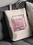 67073 Винсент ван Гог "Миндальная ветка" | Сумка-шоппер на молнии, с внутренним карманом, р-р 38х34см/ высота ручек 27см (бежевый лен(розовый)