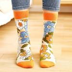 Анна Земанкова | Носки "Сатиновый коллаж. 1960г", р-р 36-38 (оранжевый, голубой, бежевый)