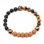 Браслет Дзи "Зубы тигра" из рудракши, тигрового глаза, шунгита шарик 8мм, 18см