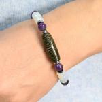 Браслет Дзи "Пятнадцать глаз" агат 10*29мм из аметиста и лунного камня шарик 8мм, 18см