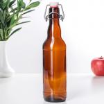 Бутылка, 500 мл, с бугельным замком, стекло, коричневая