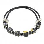 Браслет женский на струне из каучука с янтарем мозаика кубик 7мм цв.зеленый, 18см