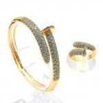 Браслет гвоздь в комплекте с кольцом фианиты цв.голубой, 16см