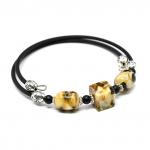 Браслет женский с янтарем мозаика кубик 10мм цв.молочно-зеленый, 18см