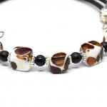 Браслет женский на струне из каучука с янтарем мозаика кубик 7мм, 18см