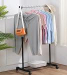 Вешалка гардеробная телескопическая напольная на колесах ПЕРФЕКТХАУС, цвет черный, нагрузка до 20кг, 75*42*150см