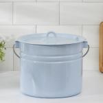 Ведро эмалированное 9 л, цельнотянутое, с крышкой, светло-голубое