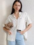 Блузка в полоску свободного силуэта с карманом из эластичного хлопка