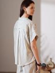 Блузка в полоску с цельнокроеным коротким рукавом из легкого хлопкового поплина