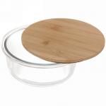 Контейнер стеклянный 650мл Хай-Тек круглый с бамбуковой крышкой