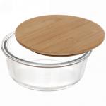 Контейнер стеклянный 900мл Хай-Тек круглый с бамбуковой крышкой