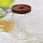 Банка для продуктов стеклянная 750мл "Хай-Тек" с крышкой из акации 9*15см