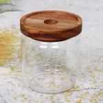 Банка для продуктов стеклянная 500мл "Хай-Тек" с крышкой из акации 9*10см