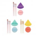 Набор для визажа 5 шт (спонжи 2 шт, кисти 3 шт) тм ЮНИLOOK, ЭВА, ПУ, пластик, нейлон, 3 цвета