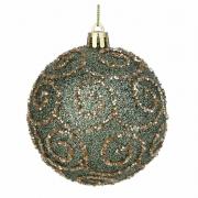 СНОУ БУМ Шар пластик 8 см, зеленый, с узором