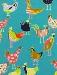 Габардин д/дом.текстиля "Курочки", бирюза