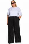 Брюки широкие из льна с карманами, черные в белую полоску