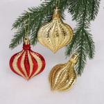 *Ёлочные игрушки Капельки 8, 5 см (набор 3 шт), красный, золото