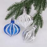 *Ёлочные игрушки Капельки 8, 5 см (набор 3 шт), серебро, синий