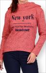 Толстовка с капюшоном, футер с лайкрой, принт New York, коралл (281-1)