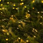 Гирлянда "Нить" 20 м роса, IP44, серебристая нить, 200 LED, свечение жёлтое, 2 режима, солнечная батарея