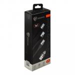 BY Кабель для зарядки 3 в 1 iP/Micro USB/Type-C, 1.5м, 2.1А, тканевая оплётка, металлик, черный