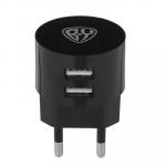 BY Сетевое зарядное устройство, 2xUSB, 2А, черный